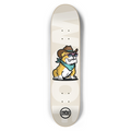 A skateboard deck shown vertically against a white background, featuring a cartoon bulldog wearing a cowboy hat and bandana on the graphic, with the "Niño Boards" logo near the bottom.